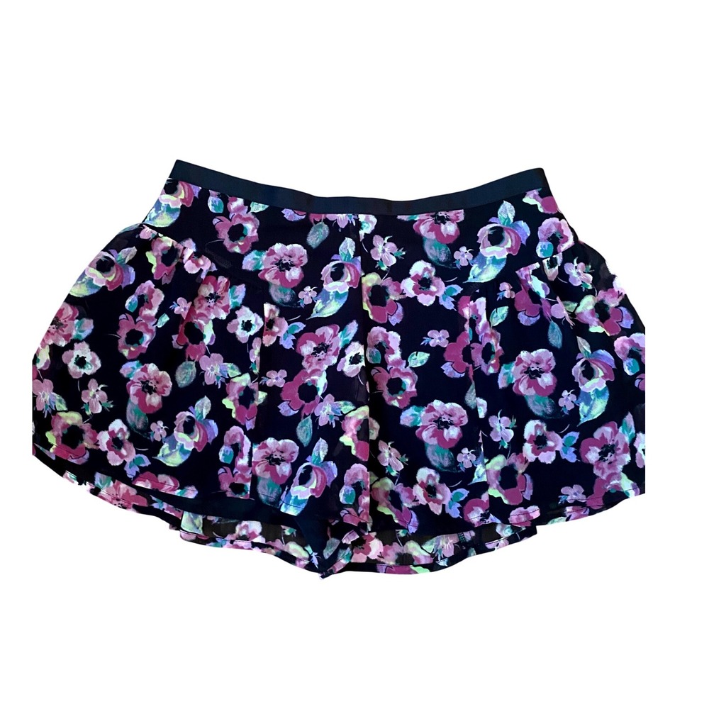LC Lauren Conrad Black Floral Chiffon Shorts Size 4 Purple Pink lined